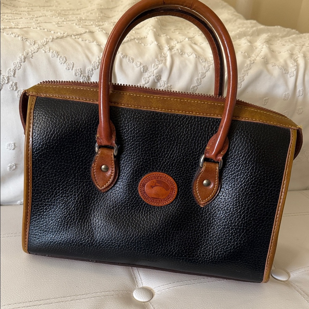 Dooney & Bourke Vintage All-Weather Black and Brown Leather Satchel Handbag